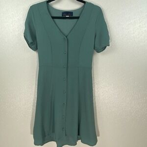 BLUE RAIN TEAL V-NECK BUTTON DOWN SHORT DRESS